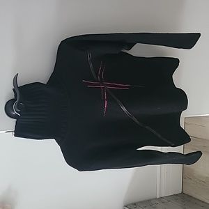 Black knit sweater long sleeve hot pink mod design